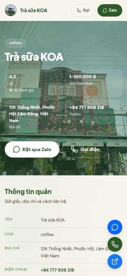 Template Café Sân Vườn